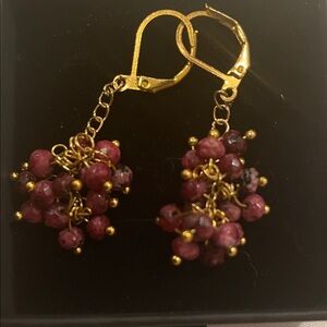 Vintage Gold Faux Ruby  Cluster Earrings